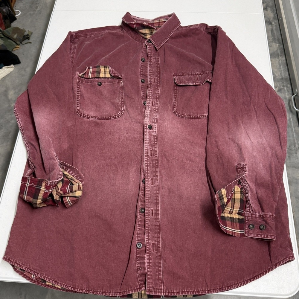 LL Bean Shirt Jacket Mens XL-Tall Burgundy Fair Flannel Lined Canvas Rugged